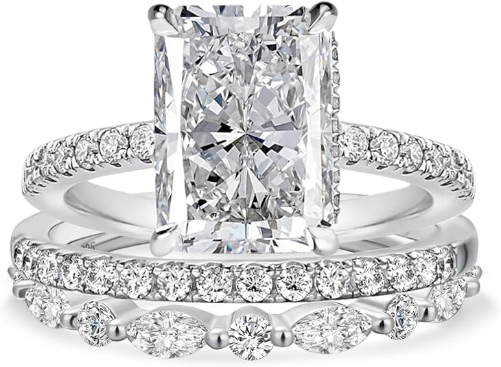 4.5 Carat Radiant Cut Bridal Ring Set for Women, S925 Silver AAAAA Cubic Zirconia Bridal Engagement Ring and Wedding Bands