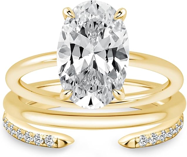 3.5 Carat Oval Solitaire Engagement Ring Set, S925 Silver 3-Piece Cubic Zirconia rings for women, Promise Ring with Two Matching Wedding Bands, Luxury Women’s Bridal Wedding Jewelry