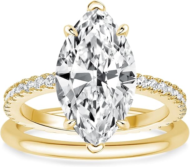3.5 Carat Marquise Cut Engagement Ring Set for Women,14K Gold Plated S925 Silver AAAAA Grade Cubic Zirconia Bridal Wedding Ring Set