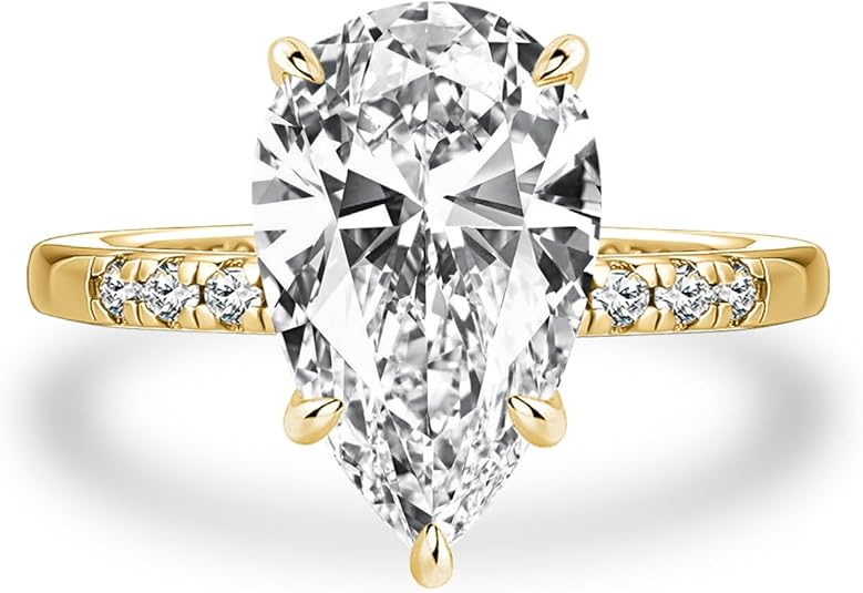 4.0 Carat Pear Cut Engagement Ring for Women, S925 Sterling Silver AAAAA Cubic Zirconia Simulated Diamond Ring