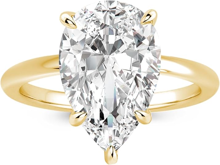 4.0 Carat Pear Cut Lab-Created D Color VVS1 Moissanite Ring, S925 Sterling Silver Engagement Ring for Women