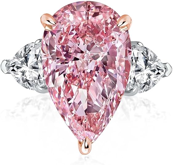 Luxury 8.0 CT Pink Stone Pear Cut Engagement Ring for Women, S925 Silver Three-Stone AAAAA Cubic Zirconia Promise Ring