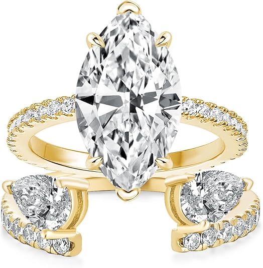 3.5CT Marquise Cut Inset Engagement Ring Set, S925 Silver 5A Cubic Zirconia Bridal Wedding Ring Set for Women