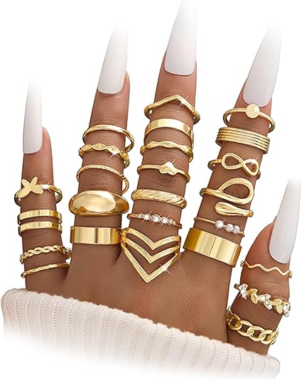 iF YOU 25 Pcs Gold Knuckle Ring Set for Women, Chunky Stackable Finger Midi Rings, Silver Simple Stacking Cute Rings Pack Trendy Stuff Jewelry Christmas Gift