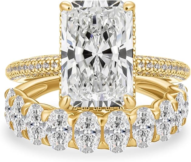 4.5 Carat Radiant Cut Bridal Ring Set for Women, S925 Silver AAAAA Cubic Zirconia Bridal Engagement Ring and Wedding Bands