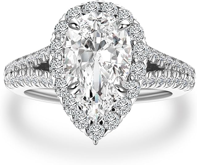 3.5CT Pear Shaped Engagement Ring, AAAAA Grade Cubic Zirconia Split Shank Promise Ring for Women in S925 Silver