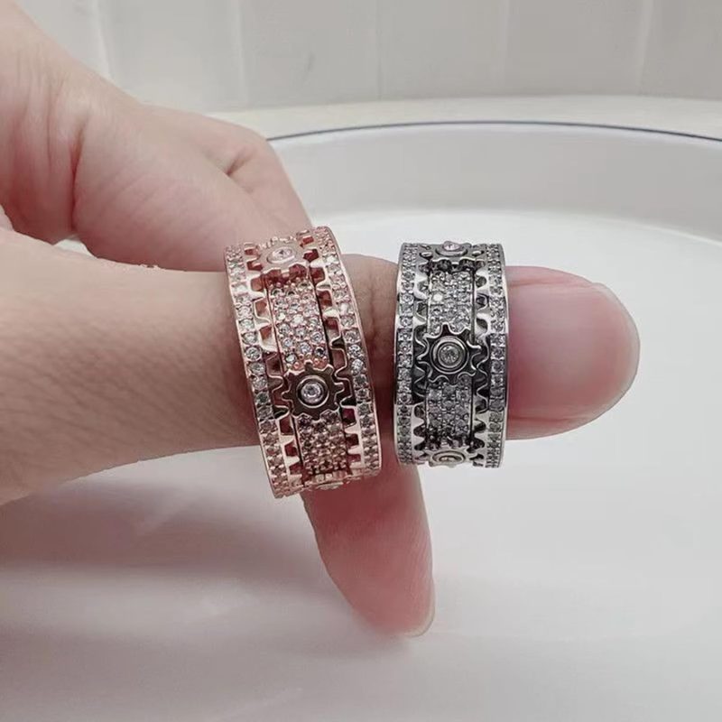 PAVEI 14K Gold Plated Solid 925 Sterling Silver CZ Simulated Diamond Stackable Ring Eternity Bands for Women Gear rotatable Wedding Engagement Diamond Ring(Silver-US Code-6)