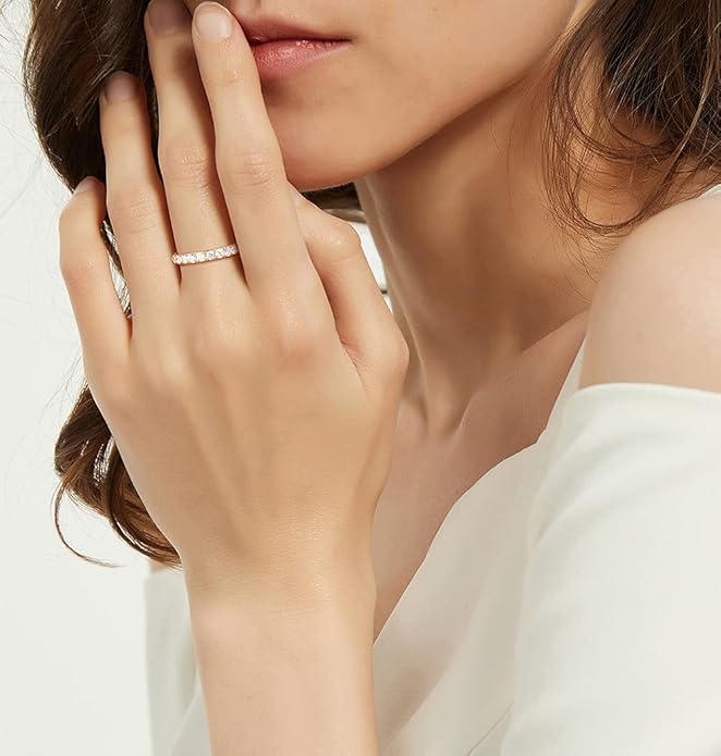 TIGRADE 3mm Women Titanium Engagement Ring Half Cubic Zirconia Eternity Wedding Band Size 3-13