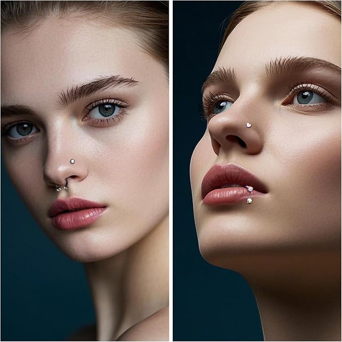 Vsnnsns 16G Lip Rings Stainless Steel Horseshoe Snake Bite Monroe Labret Medusa Lip Piercing Jewelry Tragus Daith Forward Helix Conch Cartilage Earrings Studs Piercing Jewelry for Women Men 16 Gauge