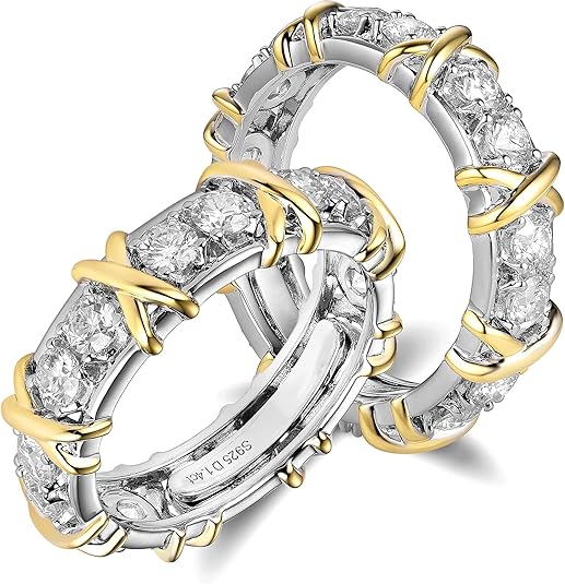 DovEggs 1.4CTW Total FGH 3mm Cut Moissanite Lab Created Diamond Engagement Ring Full Eternity Wedding Band Sterling Silver with 18K White Gold Plated/Yellow Gold Plated X`S Engagement Ring for Women